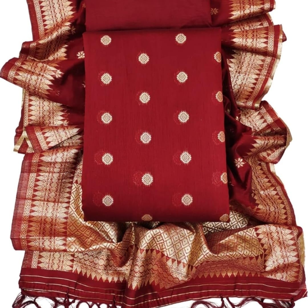 Semi cotton silk dress material with dupatta